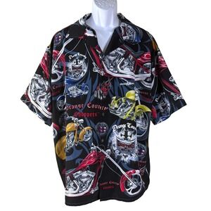 Orange County Choppers Button Up Shirt Mens XXL Black Motorcycle All Over Print